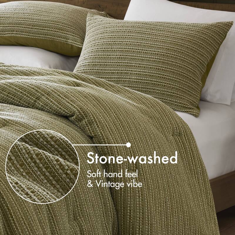 3PCS Full/Queen Waffle Washed Comforter Set