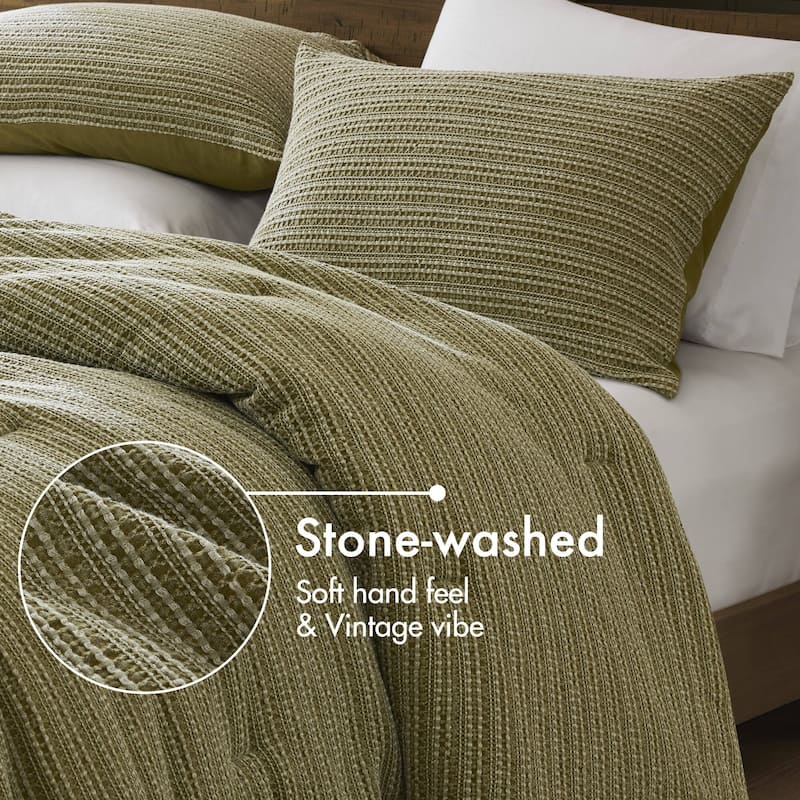 GDF Studio - Rowena Waffle Washed Cotton 3-Piece Comforter Set with Soft Textured Design