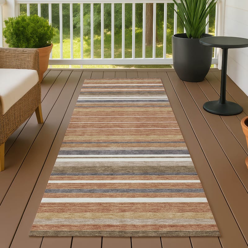 Machine Washable Indoor/ Outdoor Modern Stripes Chantille Rug - Paprika - 2'3" x 7'6"
