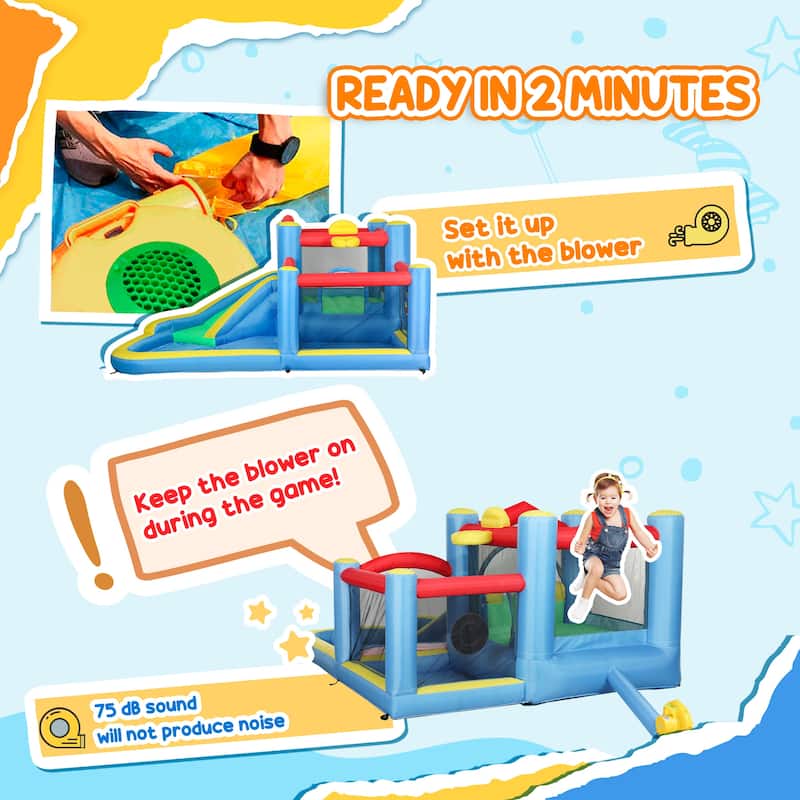 5 in 1 Inflatable Water Park for Kids with Slide Splash Pools Trampoline Basketball Hoop Durable Oxford Fabric