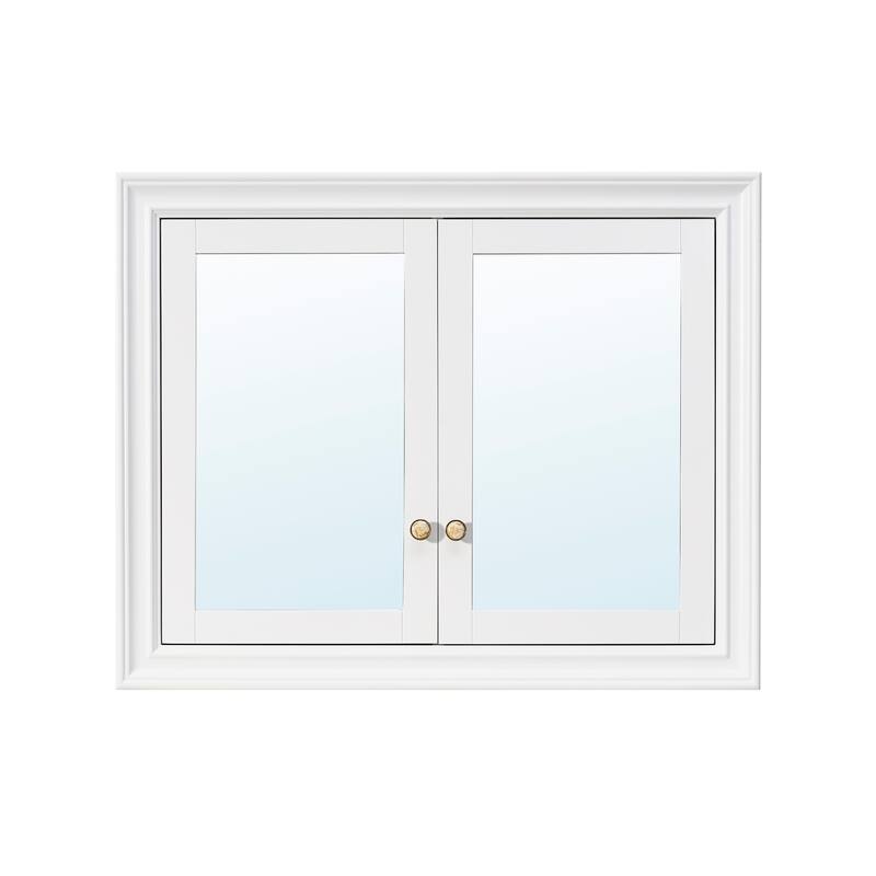 32''H Recessed Mount Solid Wood Framed Medicine Cabinet With Mirror and Shelves