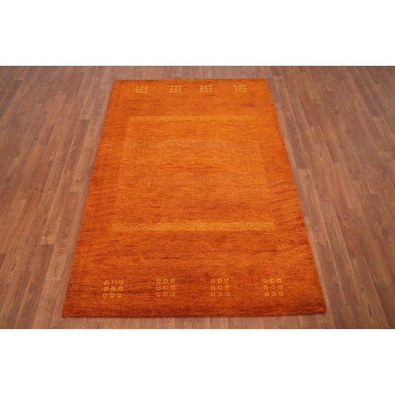 Hand Knotted Oriental 100% Wool Carpet Modern Geometric Oranges & Rust Gabbeh Area Rug - 5' 11'' X 4' 1''
