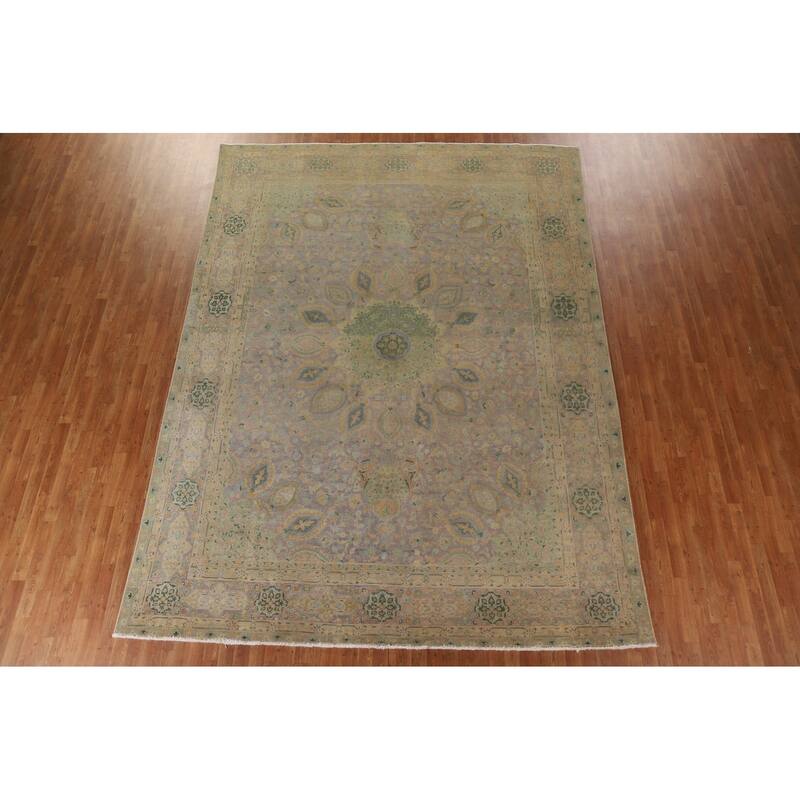 Hand Knotted Oriental 100% Wool Carpet Traditional Floral Purples Tabriz Area Rug - 12' 11'' X 9' 9''