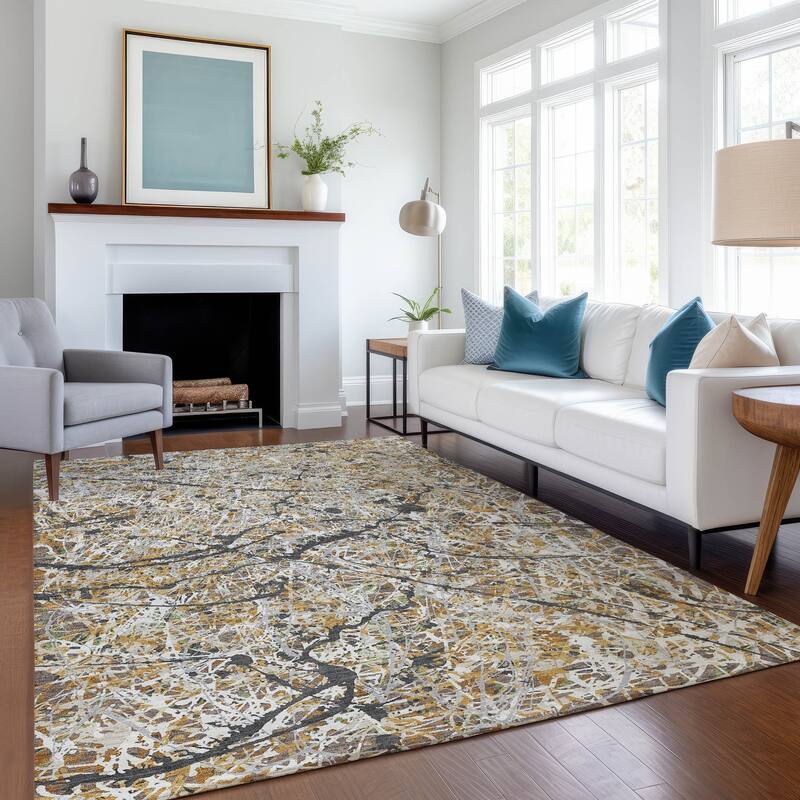 Machine Washable Indoor/ Outdoor Modern Splatter Chantille Rug