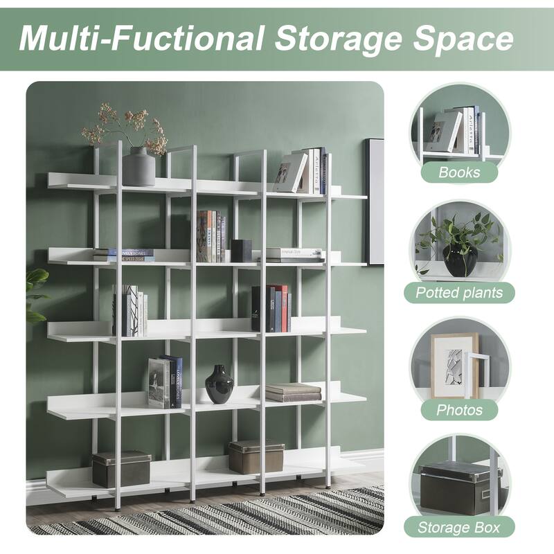 Roomfitters 5-Tier Bookcase for Home Office, Open Bookshelf with MDF Board and Black Metal Frame, Vintage Style