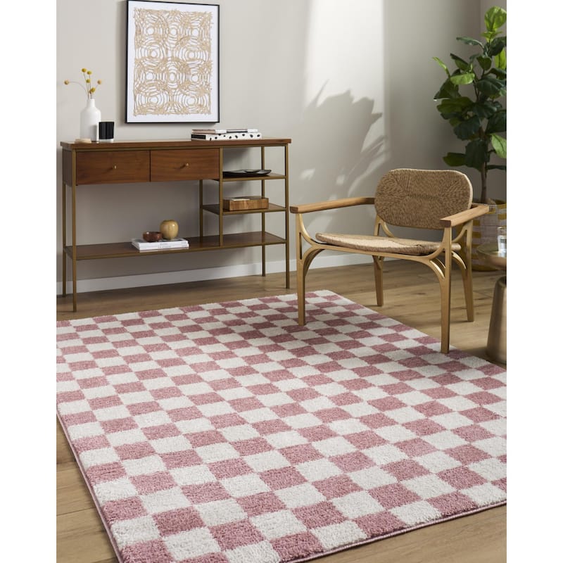 Livabliss Scandinavian Fossay Shag Stripe Washable Area Rug - 5'3" x 7' - Rose/Ivory - Rectangle