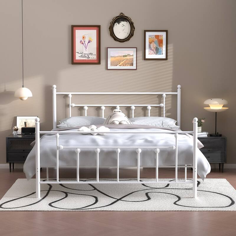 VECELO Metal Platform Bed Frame with Headboard and Footboard, Heavy Duty Slat Support/Underbed Storage Space, Victorian Style