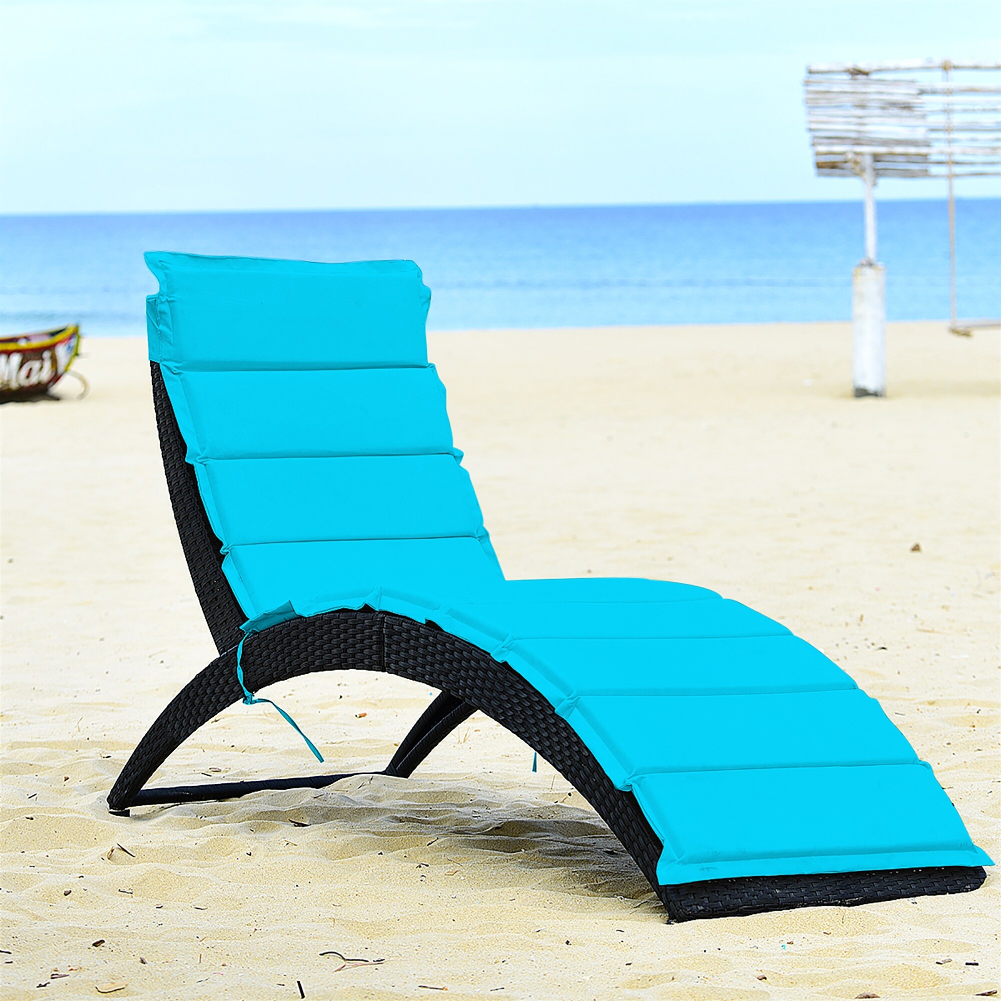 Costway 2pcs Folding Patio Rattan Lounge Chair Chaise Cushioned Overstock 33512365