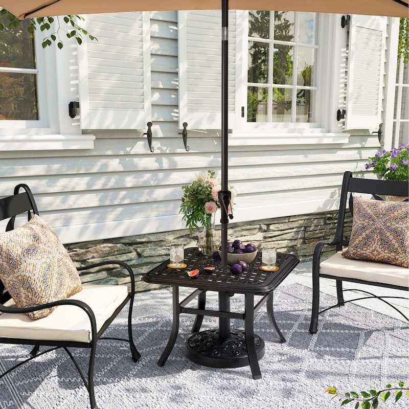 Cast Aluminum Patio Side Table Outdoor Square Table with Umbrella Hole - 24.02" L x 24.02" W x 17.52" H