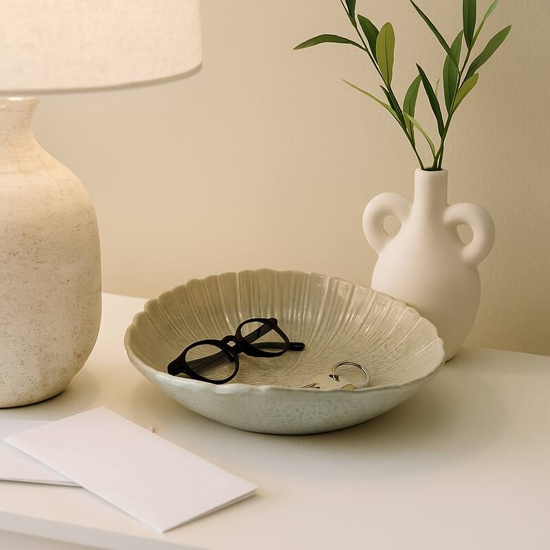 Decorative Round Scalloped Edge Bowl with Speckled Finish - 17", Gray - 17.0" - Gray - 17.0"