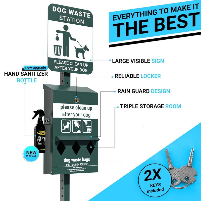 Mini Pet Waste Station with Roll Waste Bag Dispenser-Hand Sanitizer Bottle