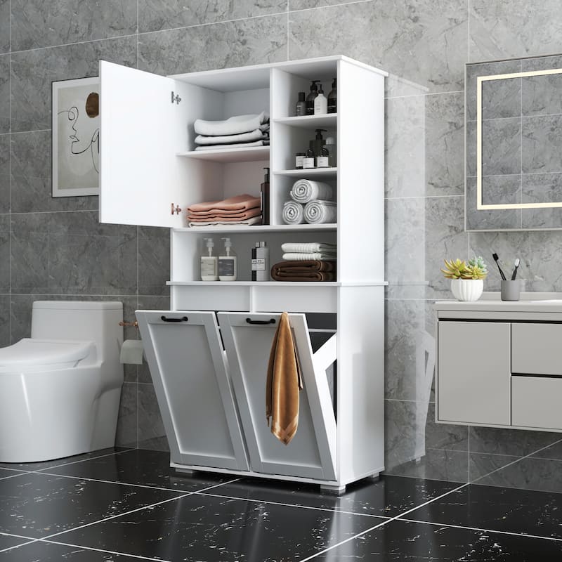 Versatile Freestanding Laundry Cabinet with Adjustable Shelves and Tilt-Out Hamper