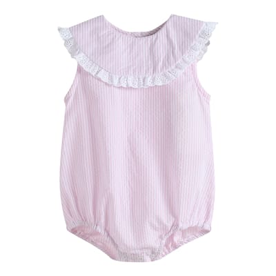 Lil Cactus Light Pink Seersucker Collared Bubble Romper