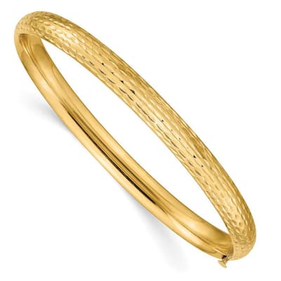 Curata 14k Yellow Gold 6.5mm Sparkle Cut Fancy Hinged Cuff Stackable Bangle Bracelet