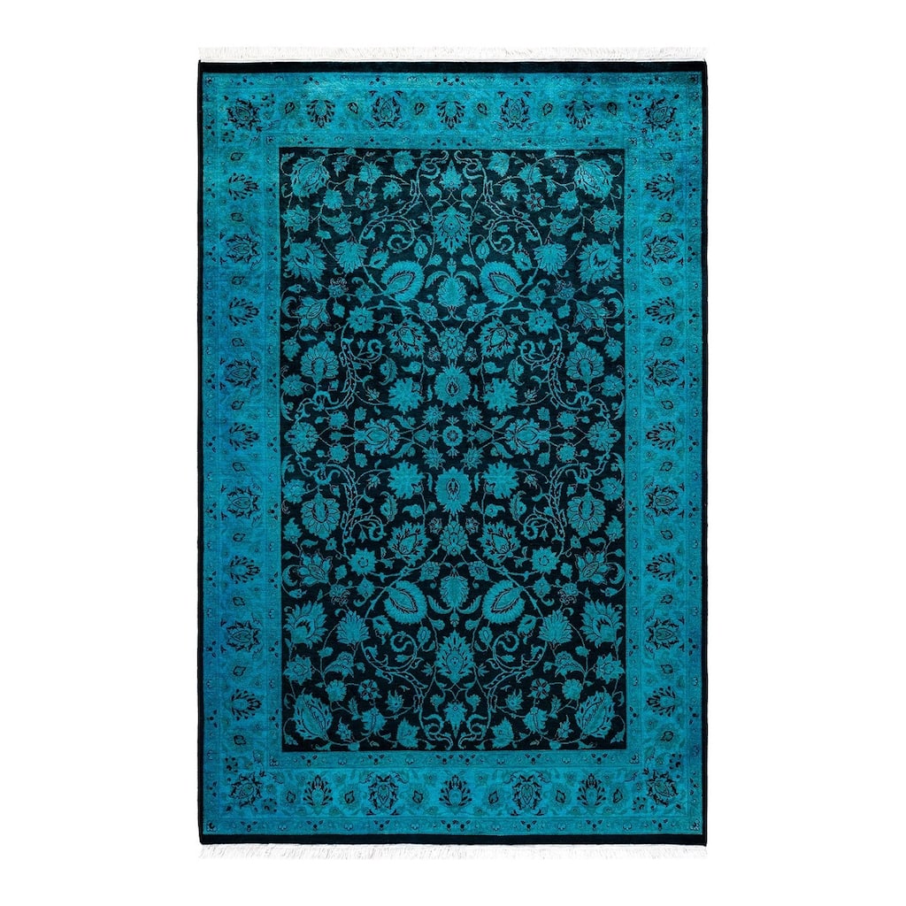 Overton Hand Knotted Wool Vintage Inspired Modern Contemporary Overdyed Blue Area Rug - 4' 1" x 6' 5"