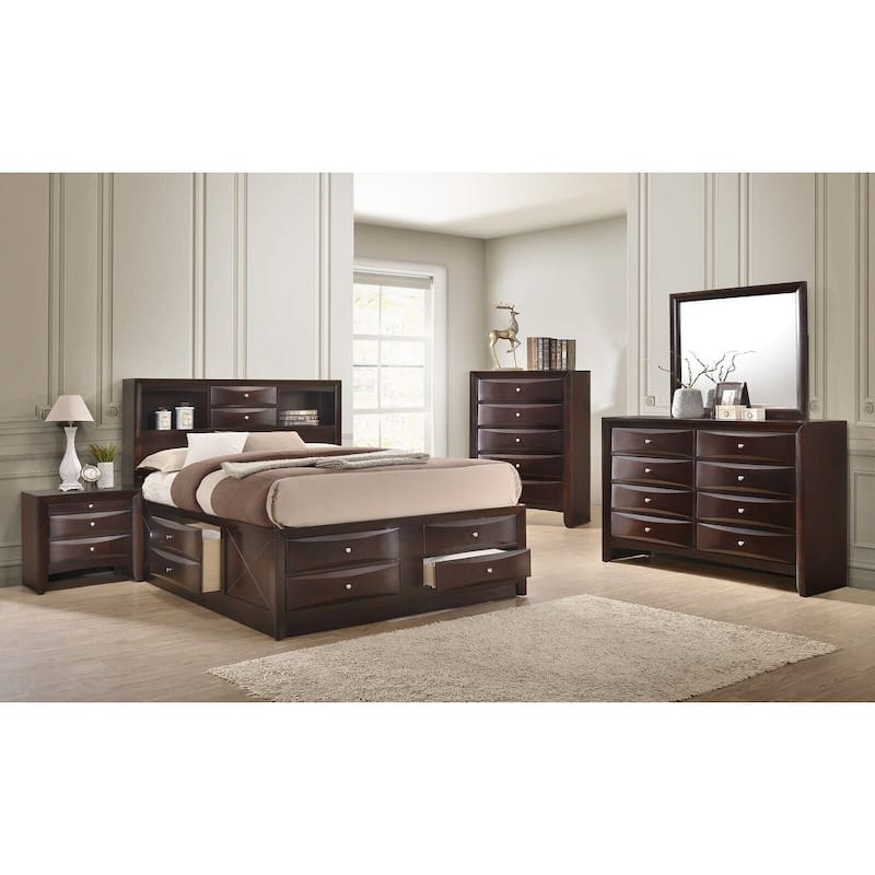 Captain's Bed Solid Wood Extra Storage Drawers Wooden Bedroom 5pc Set - Cherry - King