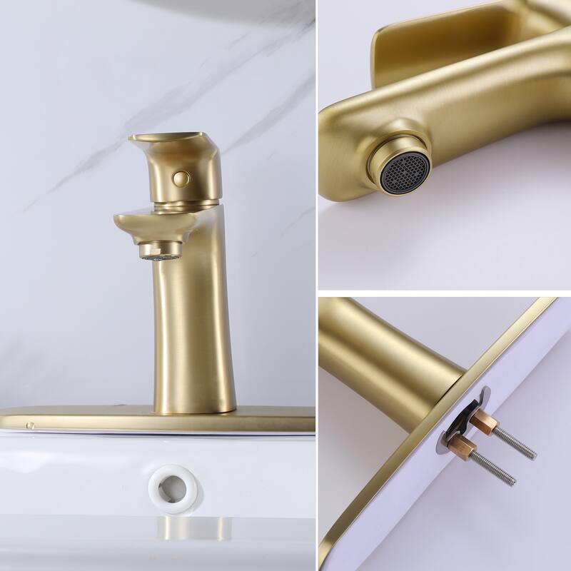 Black/Gold Single Handle Bathroom Sink Faucet Single Hole with Deck Plate