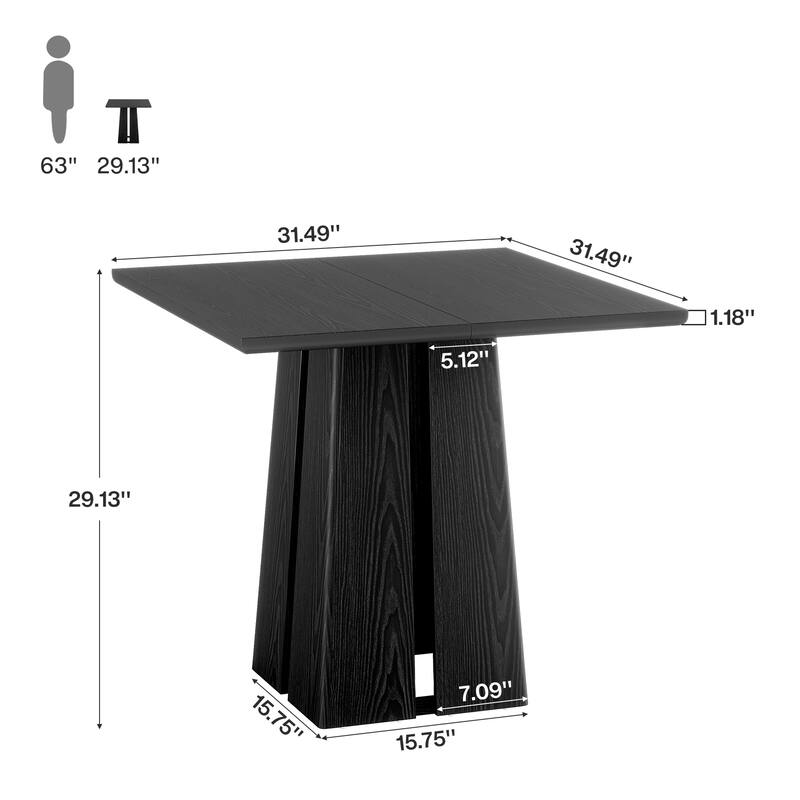 31.5'' Rustic Wooden Square Dining Table with Pedestal Base - 31.5 Inch