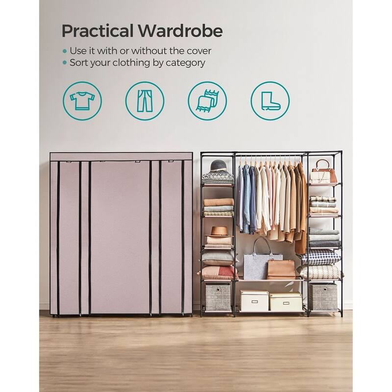 59" Freestanding Clothes Storage Wardrobe with Shelves and Rod Non-Woven Fabric Closet Organizer - 59" x 17.7" x 69"