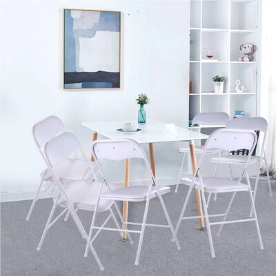 White Plastic Stackable Folding Chairs with Padded Cushion Seat(Set of 6)