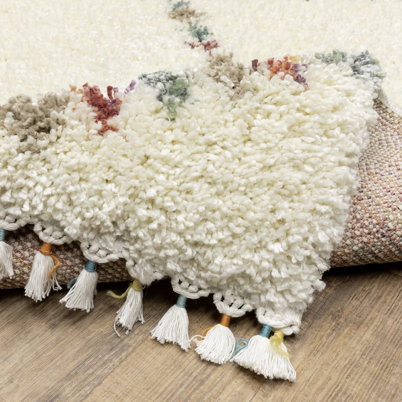 Style Haven Aire Diamond Lattice Ivory/ Multi Shag Tassel Fringe Area Rug.