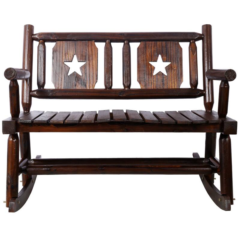 Rocking Bench Carbonized Double Rocking Chair for 2 Persons with Wide Curved Seat, Porch Rocker for Porch, Garden, Backyard