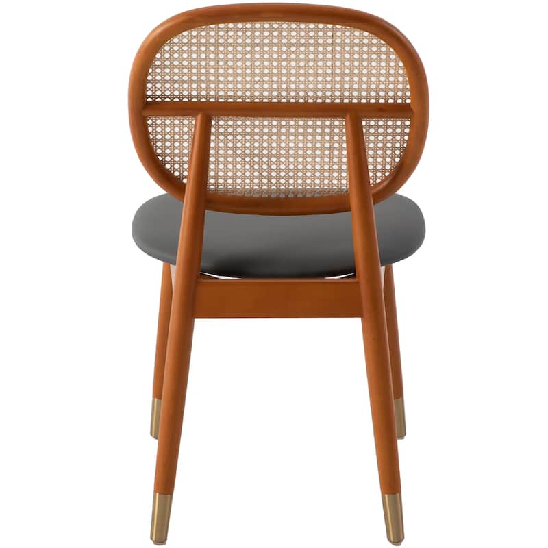 Holbeck Modern Rattan Leather Upholstered Dining Chair with Plush Padding Beech Wood Legs for Stylish Homes Set of 2