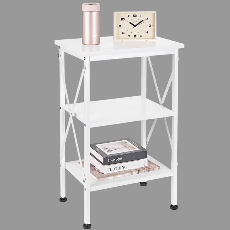 VECELO 3-Tier Open Shelf End Table with X-Frame Design 4-Step Easy Assembly 23.82" Height Side Table for Living Room or Bedroom
