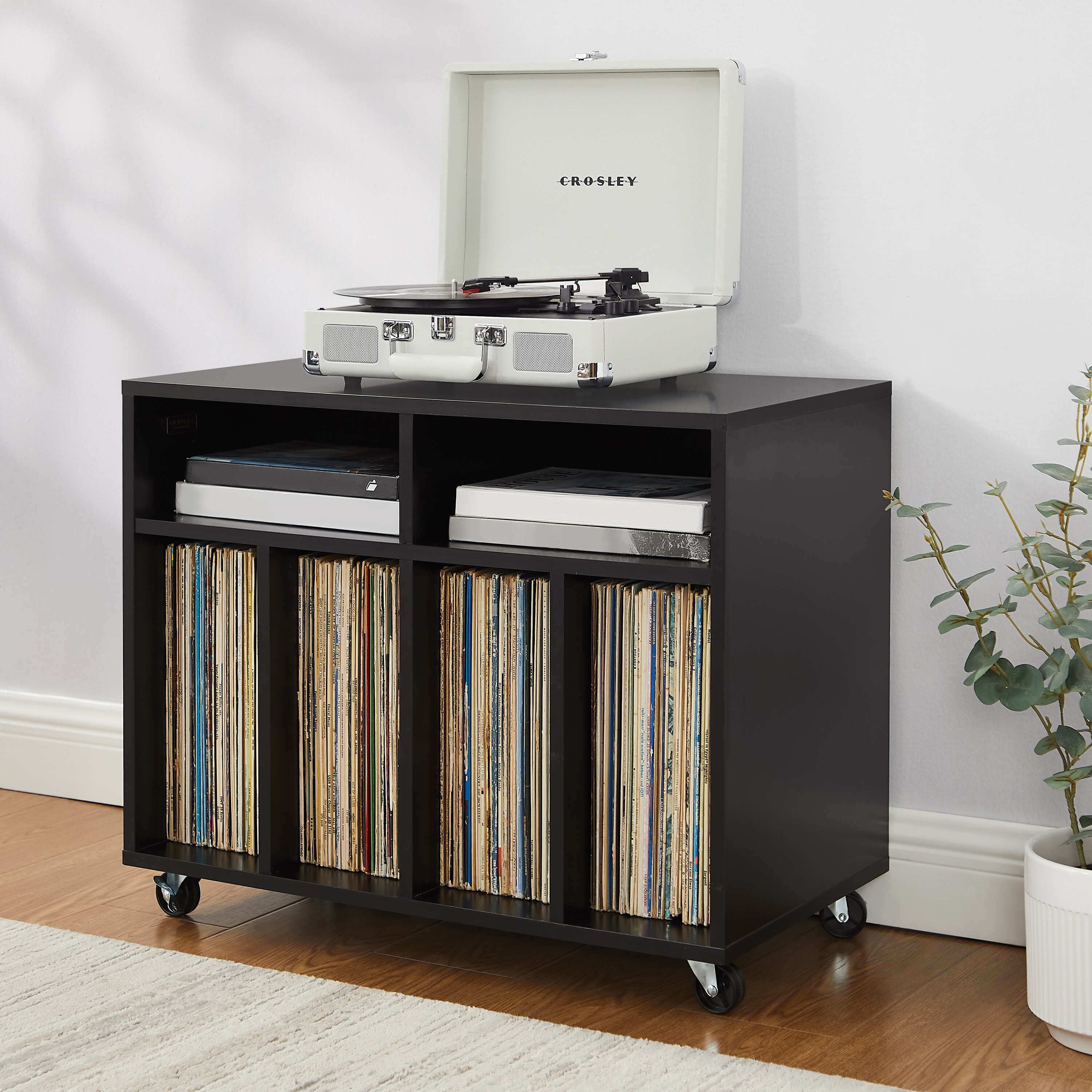 Crosley Carlo Rolling Record Player Stand With Vinyl Storage - On