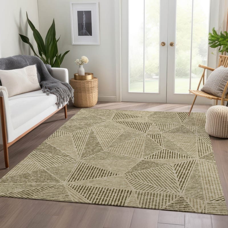 Machine Washable Indoor/ Outdoor Chantille Geometric Mosaic Rug - Khaki - 3' x 5'