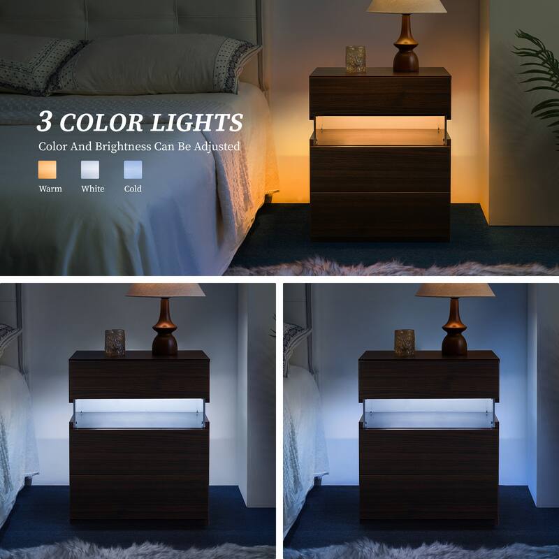LED Nightstands 3 Drawer Dresser for Bedroom End Table with Acrylic Board LED Bedside Tables