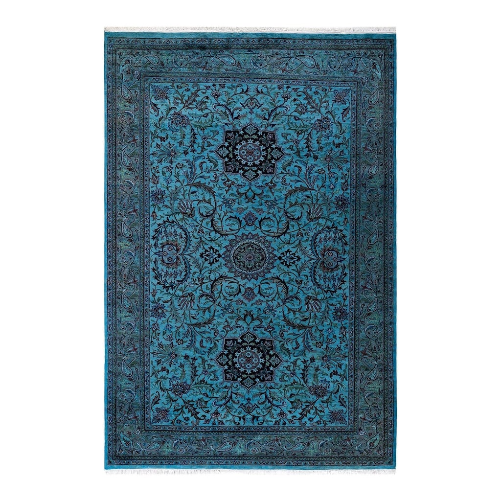 Overton Hand Knotted Wool Vintage Inspired Modern Contemporary Overdyed Blue Area Rug - 6' 0" x 9' 2"
