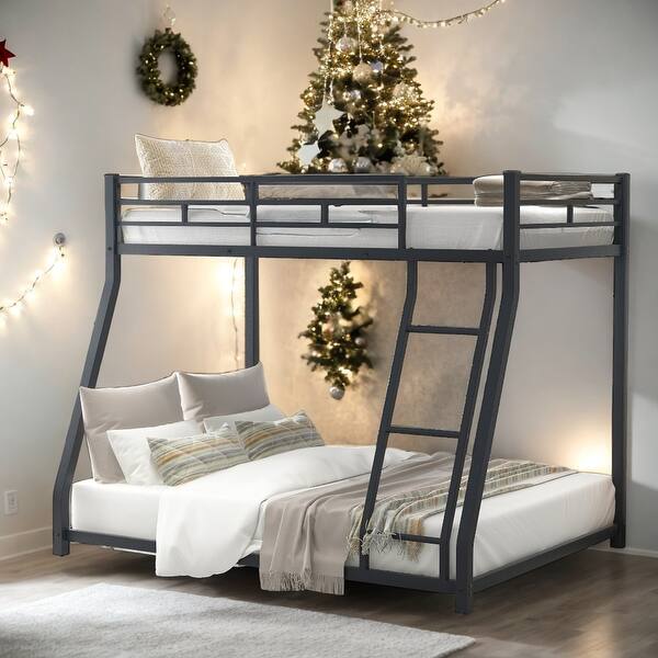 slide 2 of 9, Twin Over Full Metal Floor Bunk Bed,Durable Steel Frame for Home Black