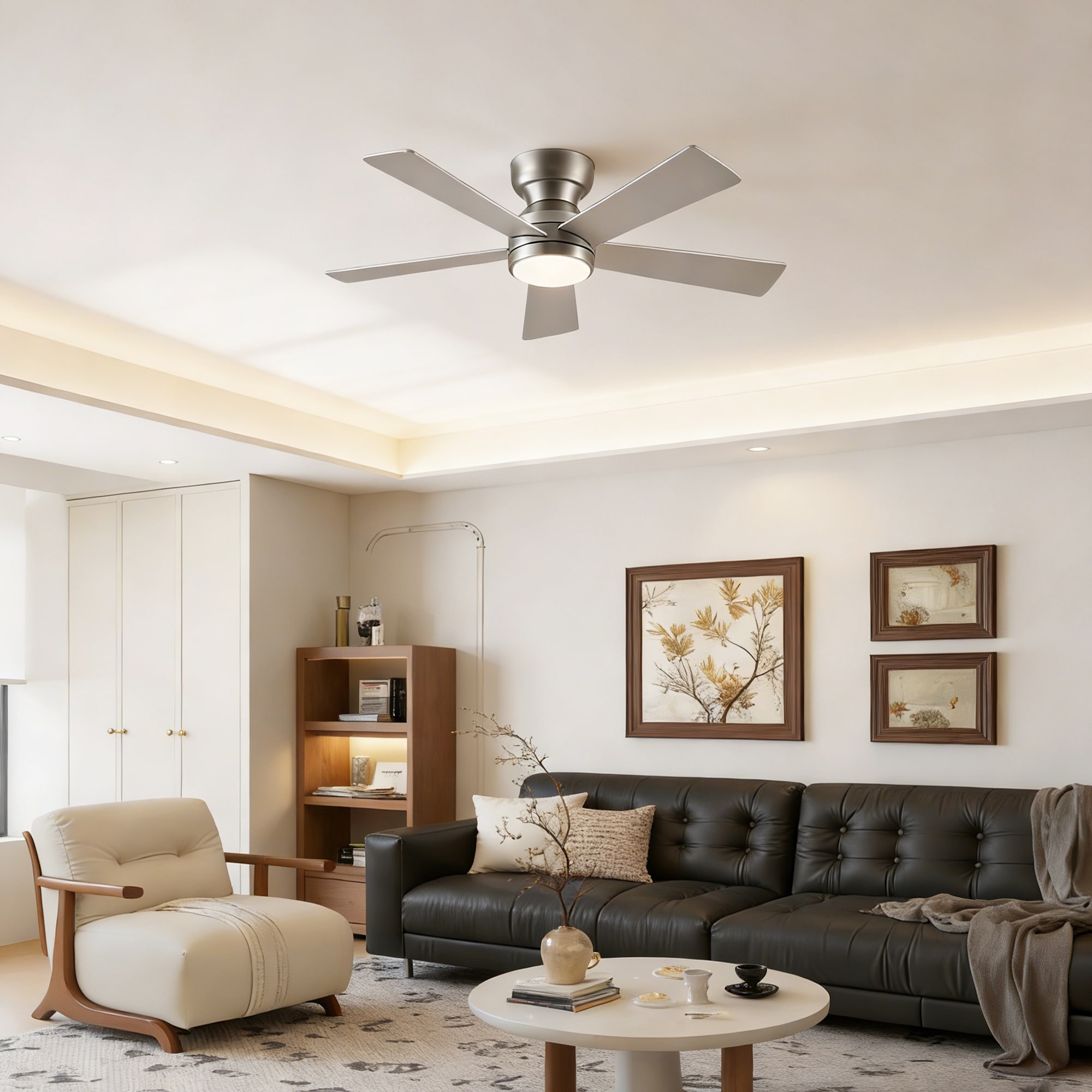 46 Inch Modern Flush Mount Ceiling Fan with Light