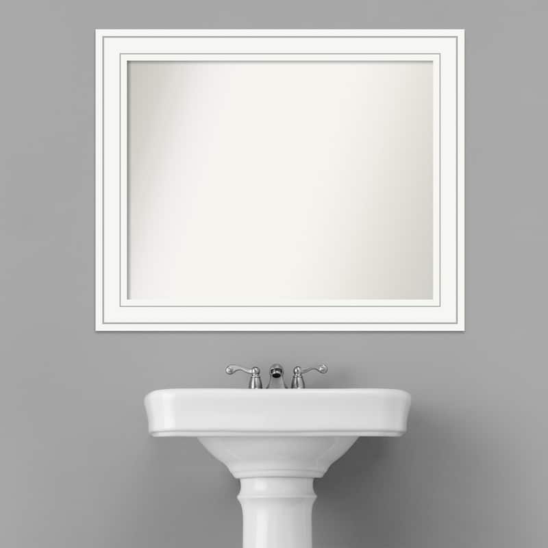 Non-Beveled Wood Bathroom Wall Mirror - Craftsman White Frame