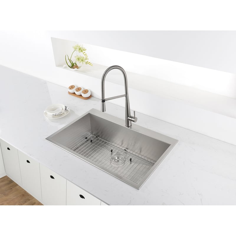 Ruvati 33" x 22" Drop-in Topmount 16 Gauge Zero Radius Stainless Steel Kitchen Sink Single Bowl - RVH8000 - 33" x 22"