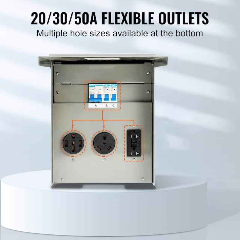 Temporary Power Outlet Panel, 125/250V, RV Power Outlet Box with a 20/30/50 Amp Receptacle Installed - 20/30/50 Amp