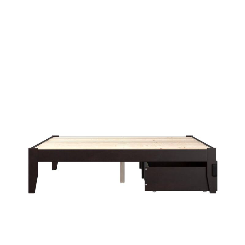 Modern Bed with Drawers - Espresso Finish Platform Bed Frame - Storage Bed