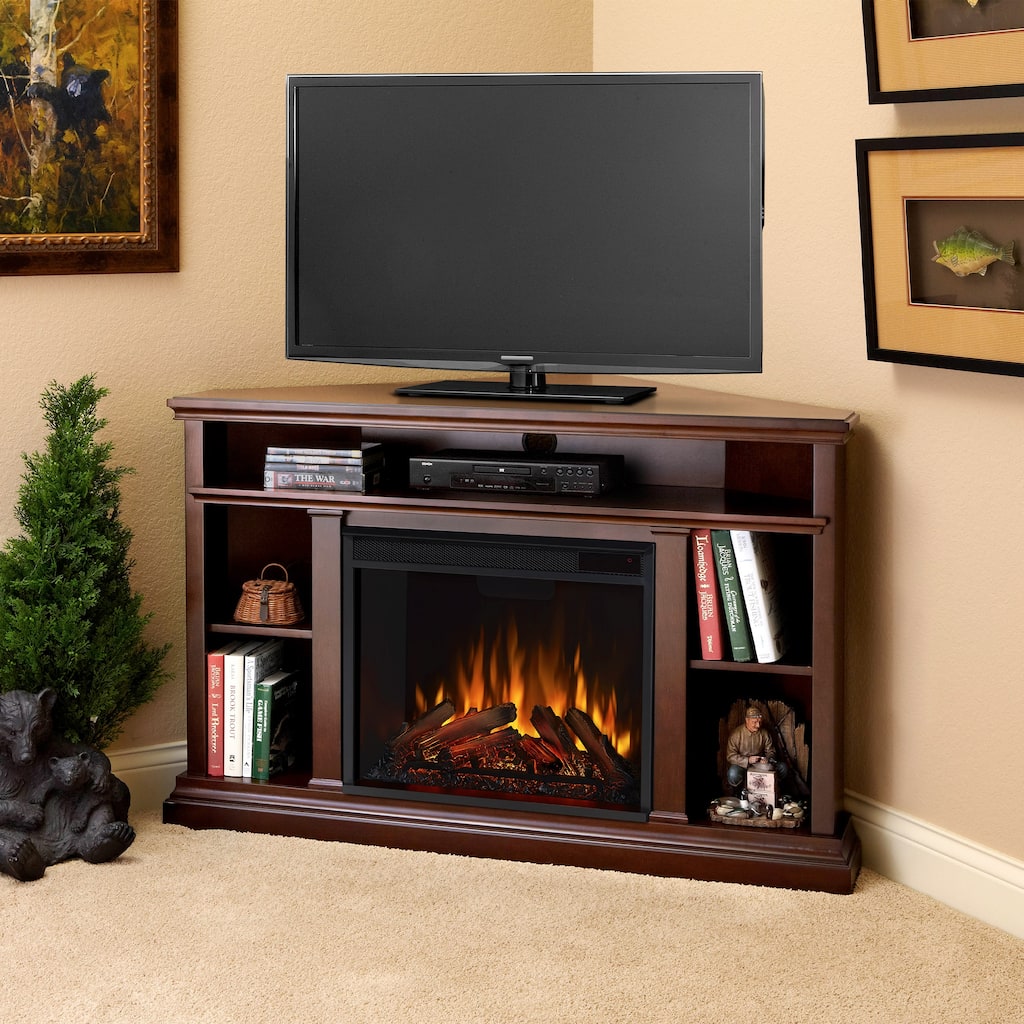 Churchill 51" Corner TV Stand Electric Fireplace in Espresso by Real Flame - 50.75Lx30.5W.33.125H