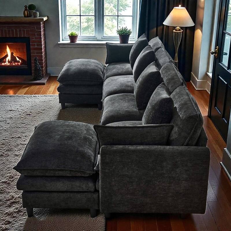 140.9" U-Shaped Modular Sectional Sofa with 2 Ottomans, Chenille Upholstery, Deep Seat Couch for Living Room