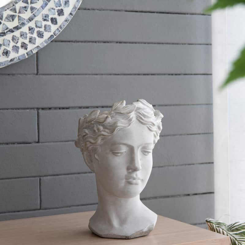 D7" x 11"Greek Style Cement Head Planter-Indoor Outdoor Home Garden Decor