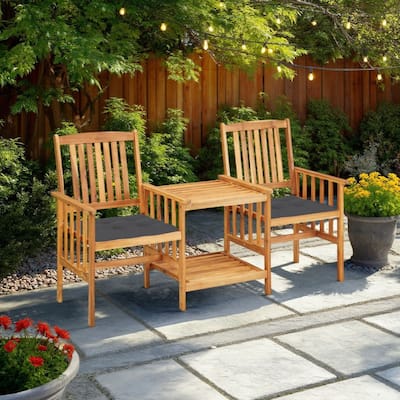 3pc Outdoor Tea Table and Chairs Set, Anthracite Gray, Acacia Wood