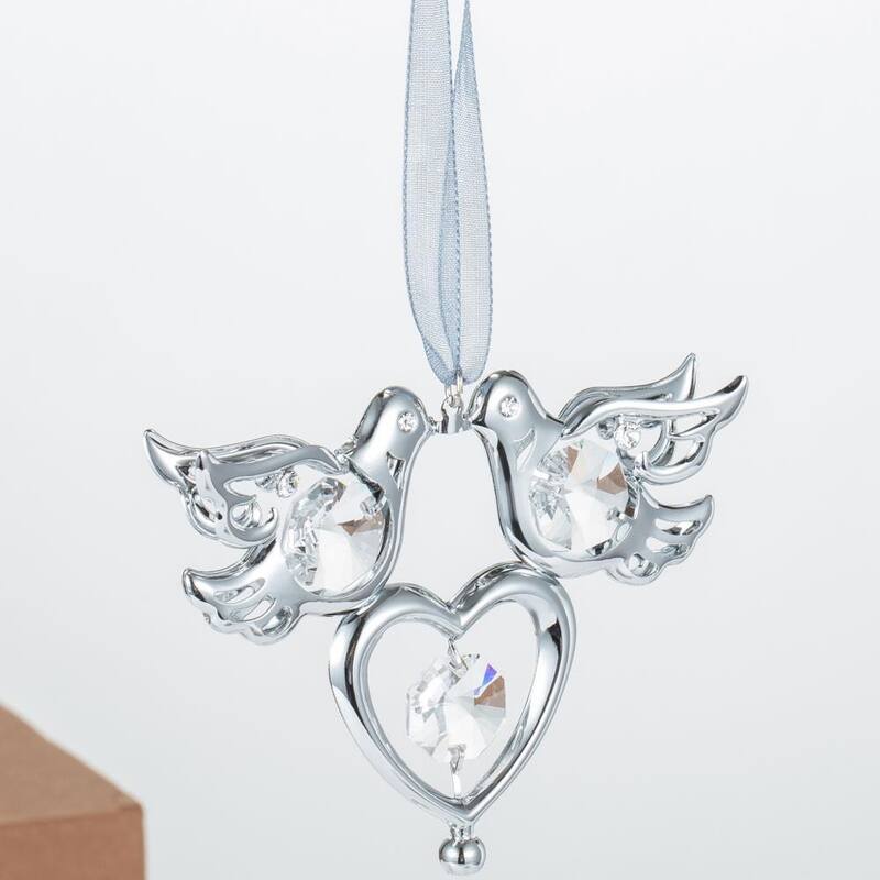 Matashi Chrome Crystal Love Dove Birds Hanging Ornament