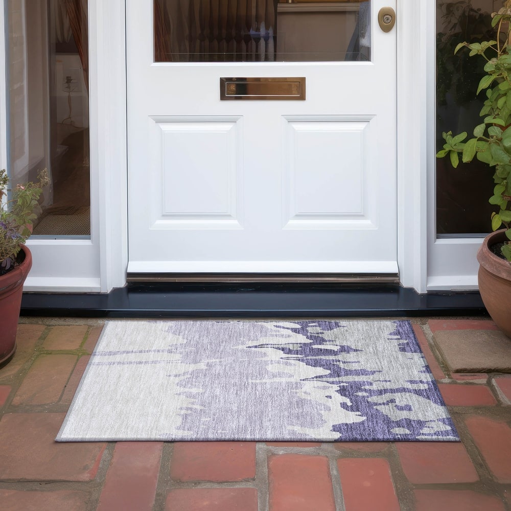 Machine Washable Indoor/ Outdoor Modern Abstract Chantille Rug