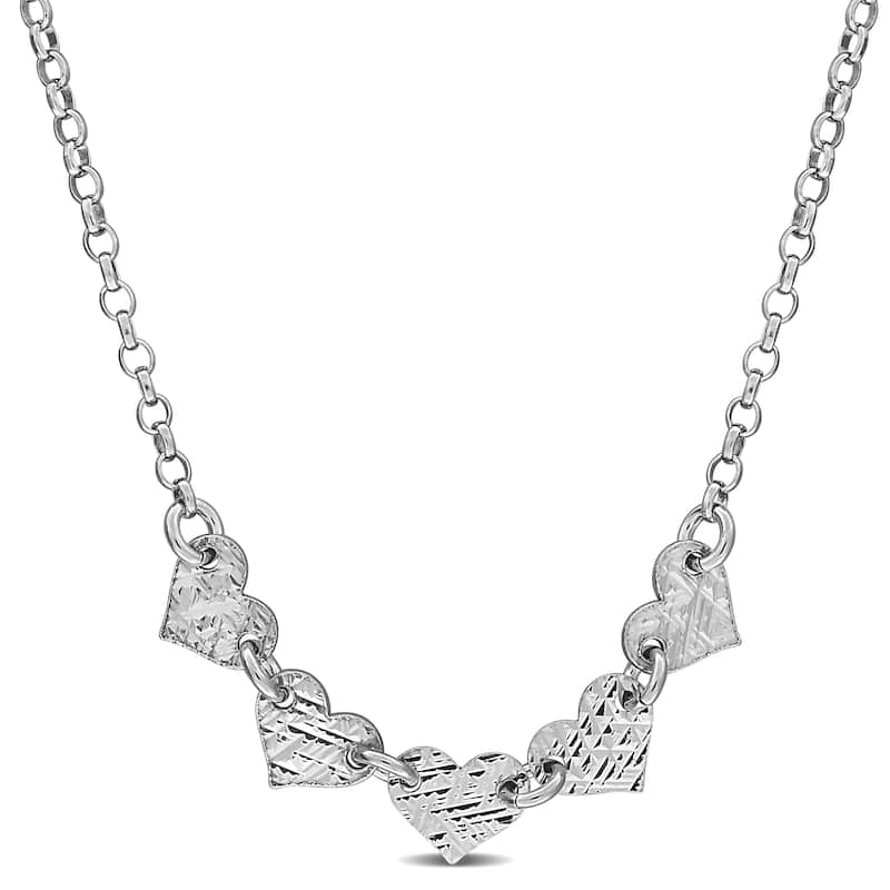 Miadora 5.3mm Heart Center 1.7mm Rolo Chain Necklace in Sterling Silver