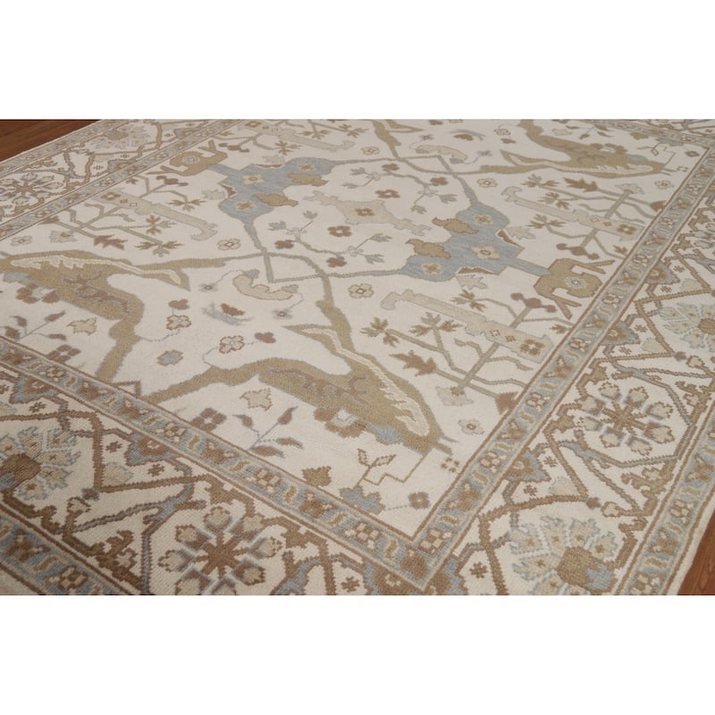 Beige Floral Oushak Indian Area Rug Handmade Wool Carpet - 8'0" x 9'10"