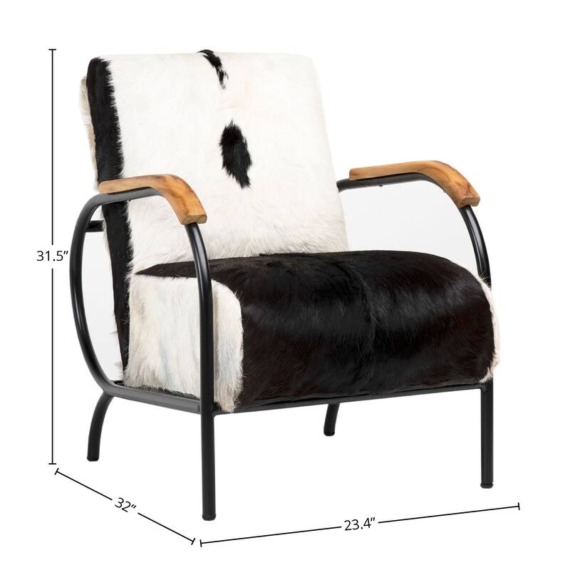 Ethan Genuine Goat Hide Upholstered Occasional Chair, Black/White