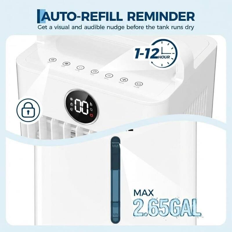 Swamp Cooler Evaporative Air Cooler, 90°+90° Oscillation, with Touch Key and Remote Control