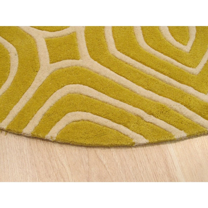 Hand-Tufted Yellow Wool Round Rug, 7'9 - Modern geometric wool rug with soft texture and vibrant design. - N/A