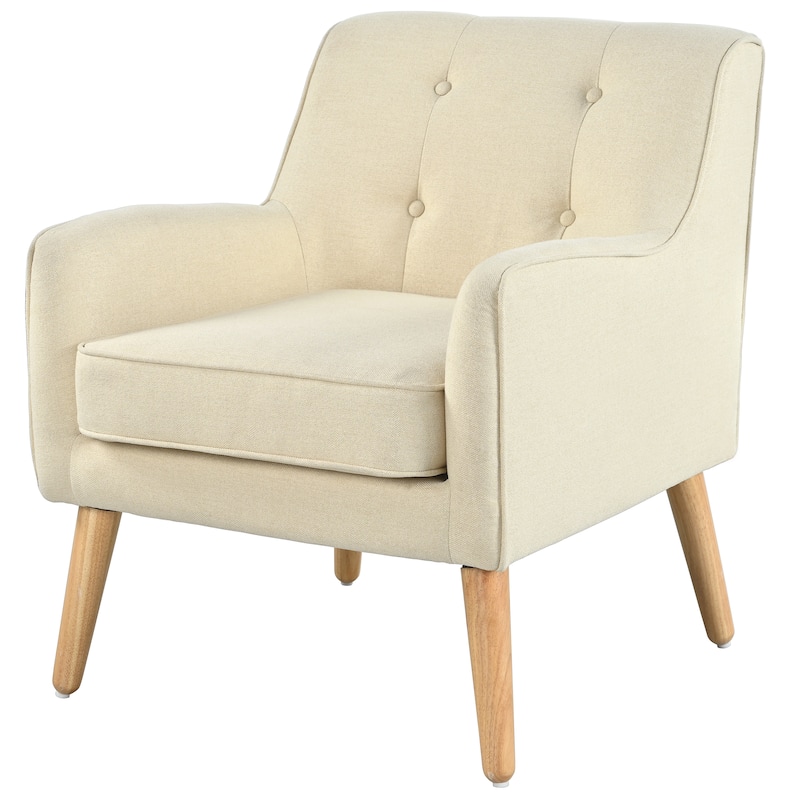 Modern Armchair,Tufted Accent Chair with Wood Legs,Comfortable Polyester Upholstery,Button-Tufted Back & Tapered Design